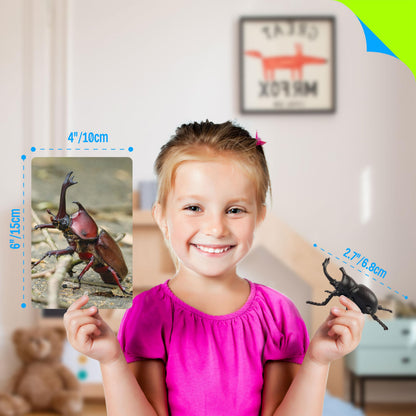 12 PCS Plastic Insect Figurines with 12 Introduction Flashcards, Small Creature Learning Recognition Cards Realistic Bug Models Educational Learning Toy Set for Kids, Classroom