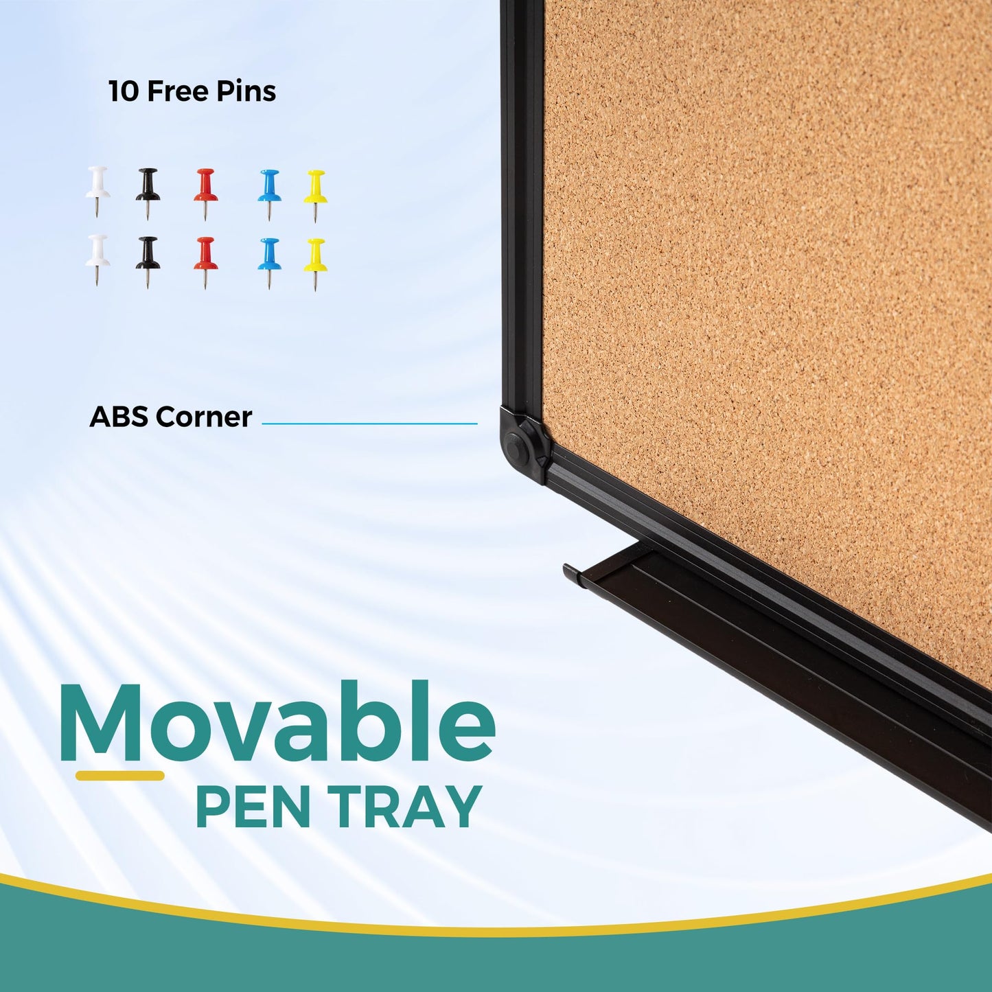 DexBoard Magnetic White Board and Cork Board Combo, 24" x 18" Combination Bulletin & Dry Erase Board, Wall Mounted for Home, School and Office, Black Aluminum Frame
