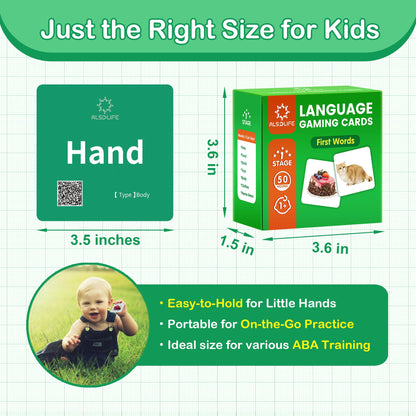 ALSOLIFE Thick Baby Flash Cards for Toddlers 1-3 Sight Words Flash Cards for Kindergarten，50 First Words Fun Video Flash Cards for Toddlers，Learning Resources Kids Aba Therapy Materials
