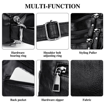 WITERY Small Crossboby Bag for Women - Soft PU Leather Purses Multi-Pocket Shoulder Bag Handbag with Adjustable Strap, Vintage Ladies Medium Roomy Travel Purses Zipper Hobo Totes (Black)