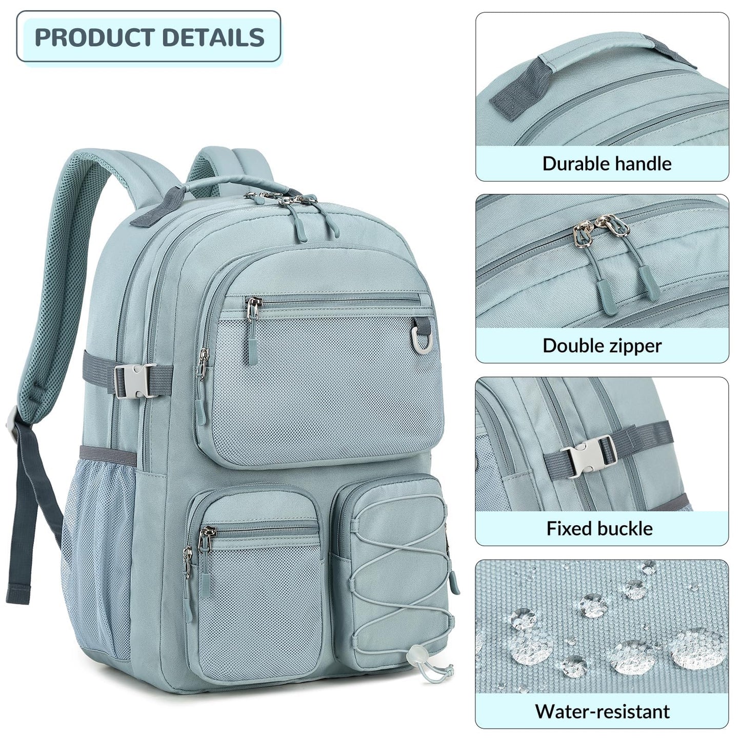 Lohol Water Resistant Backpack with Mulitiple Pockets for School Travel Outdoor College, 15.6 inch Laptop Daypack for Men and Women (Blue)