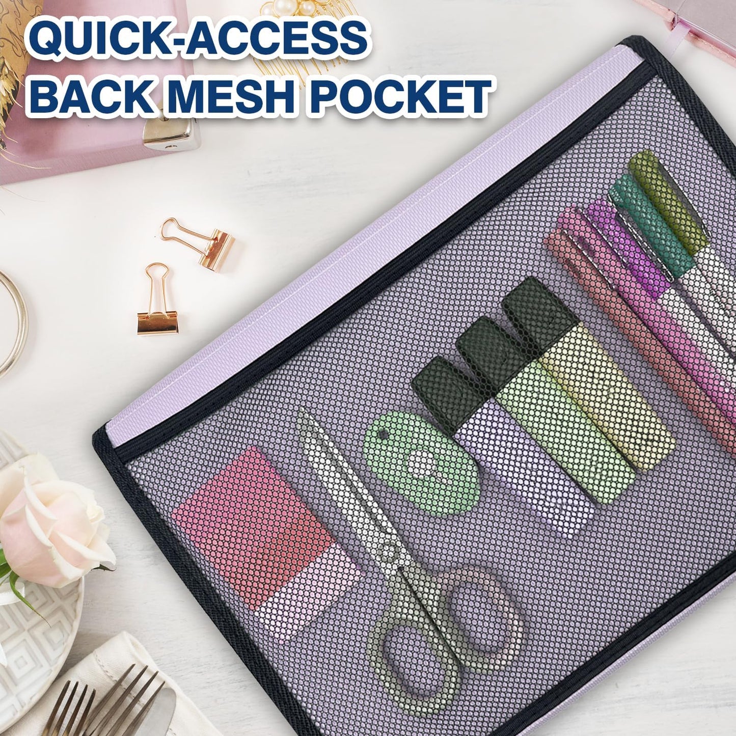 H4D 13-Pocket Accordion File Organizer with Mesh Pocket, Expanding File Folder with Tabs, Expandable Document Organizer for Home Office School, Letter Size, Pale Lilac
