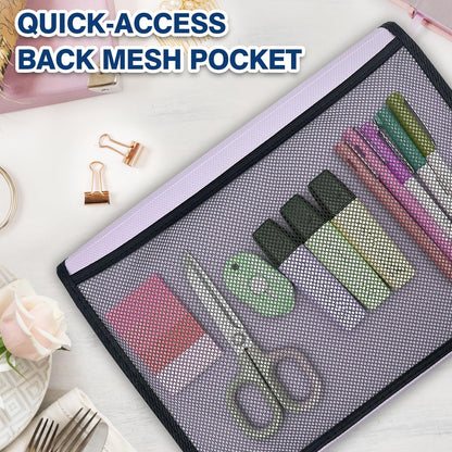 H4D 13-Pocket Accordion File Organizer with Mesh Pocket, Expanding File Folder with Tabs, Expandable Document Organizer for Home Office School, Letter Size, Pale Lilac
