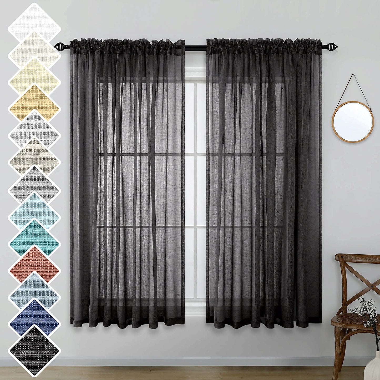 KOUFALL Short Halloween Curtains for Kitchen Bathroom Window,Short Black Sheer Gothic Curtains for Bedroom