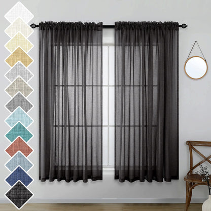 KOUFALL Short Halloween Curtains for Kitchen Bathroom Window,Short Black Sheer Gothic Curtains for Bedroom