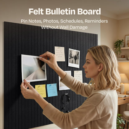 Ekkogo X-Large Cork Board Alternative 12-Pack Felt Bulletin Board Thick and Decorative Pin Board for Home Office Walls 47.24 x 35.43 Inches with 72 Adhesive Tabs - [Deep Black]