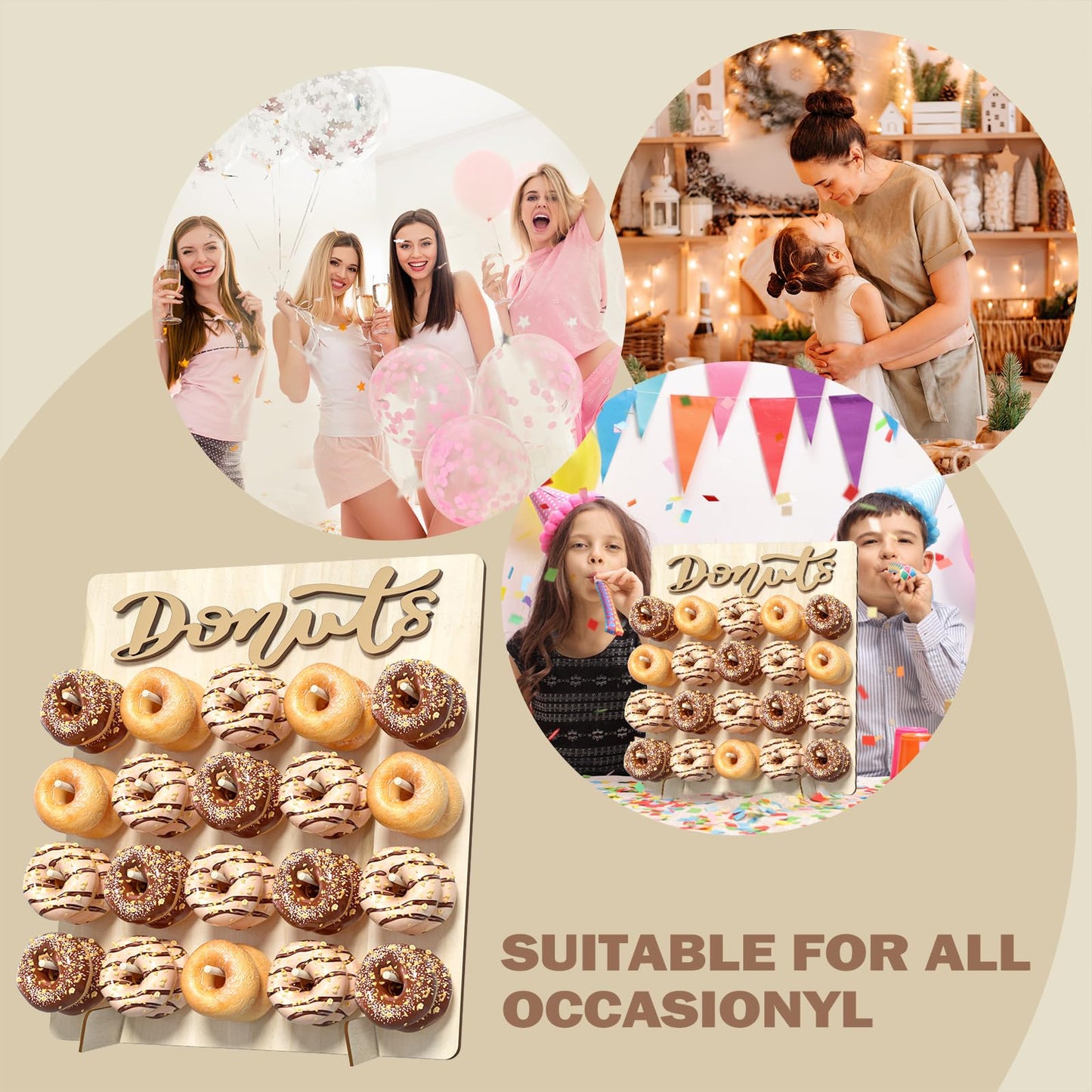 CORTNK Donut Wall Display Stand, Wooden Doughnut Holder Display 20 Donuts, Donut Holder Board for Donut Grow Up Party, Birthday, Wedding, Baby Shower, Donut Party Decorations (Natural)