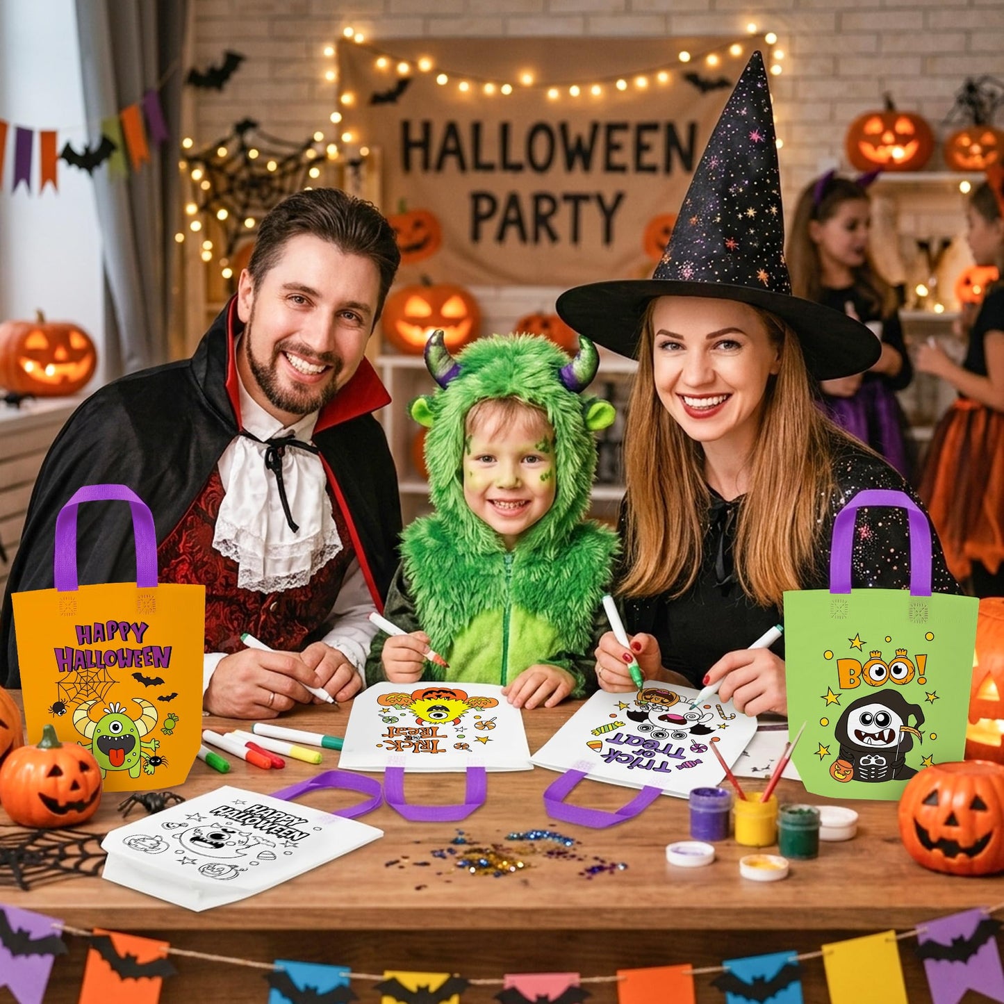 24Pcs Halloween Monster Coloring Goodies Bags for Kids DIY Party Supplies