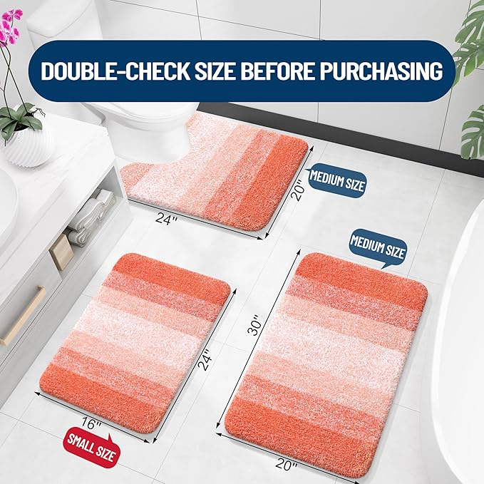 OLANLY Large Bathroom Rugs Mat 44x32, Extra Soft Absorbent Microfiber Bath Rugs, Rubber Backing, Quick Dry, Machine Washable Bath Mats for Bathroom Floor, Tub and Shower, Home Decor Accessories, Coral
