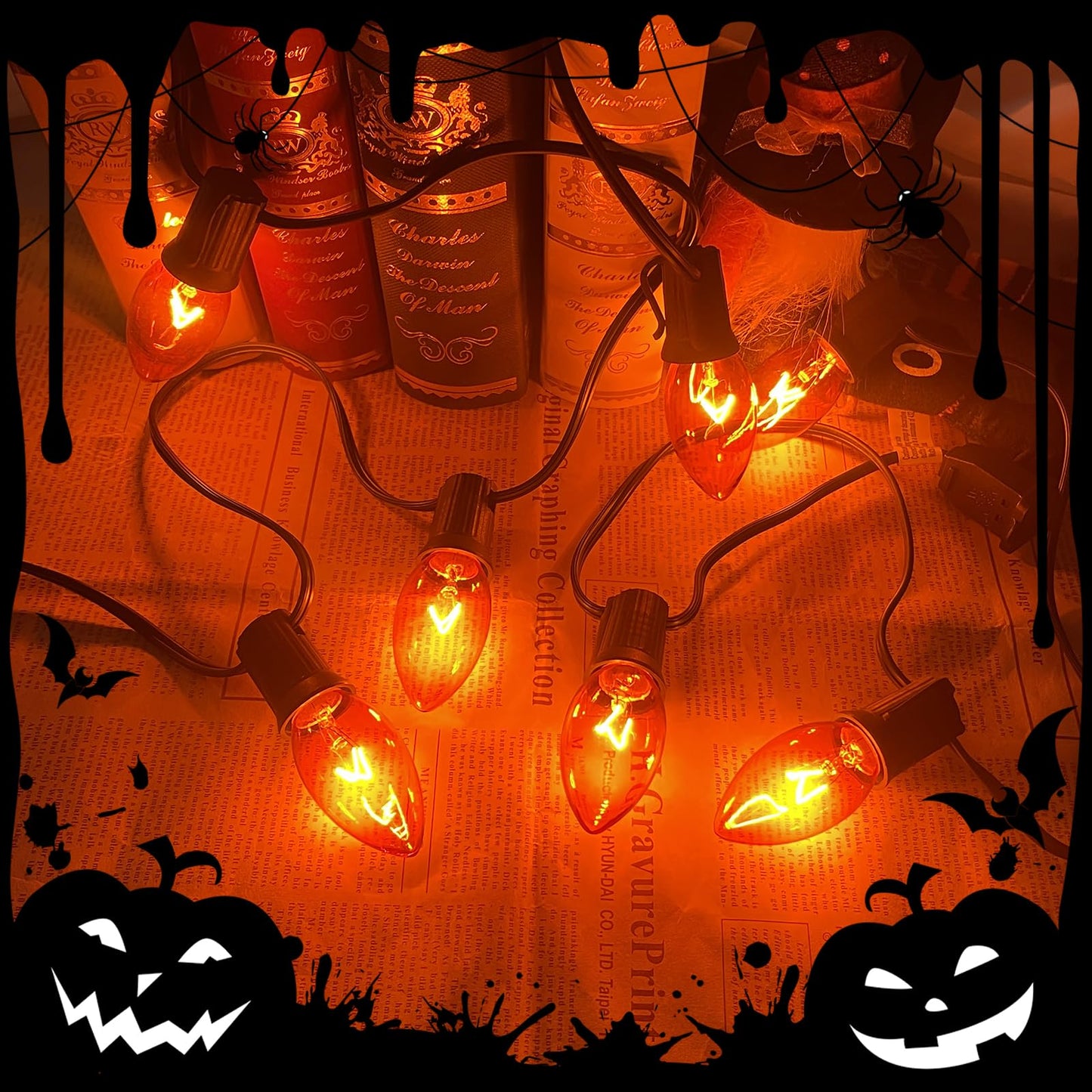 GOOTHY C9 Orange Christmas String Lights, 25Ft Outdoor Christmas Decorations Lights with 26 Incandescent Orange Bulbs, Hanging Patio Lights Waterproof for Roofline Backyard Outdoor Halloween Party