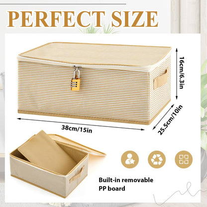 Briwooody Discreet Lockable Toy Bag Storage Organizer Toy Bag Storage Bins Case with Zipper Lid 15 x 10 x 5.9 Inches for Women and Men Clothes Container(Gold Stripes)