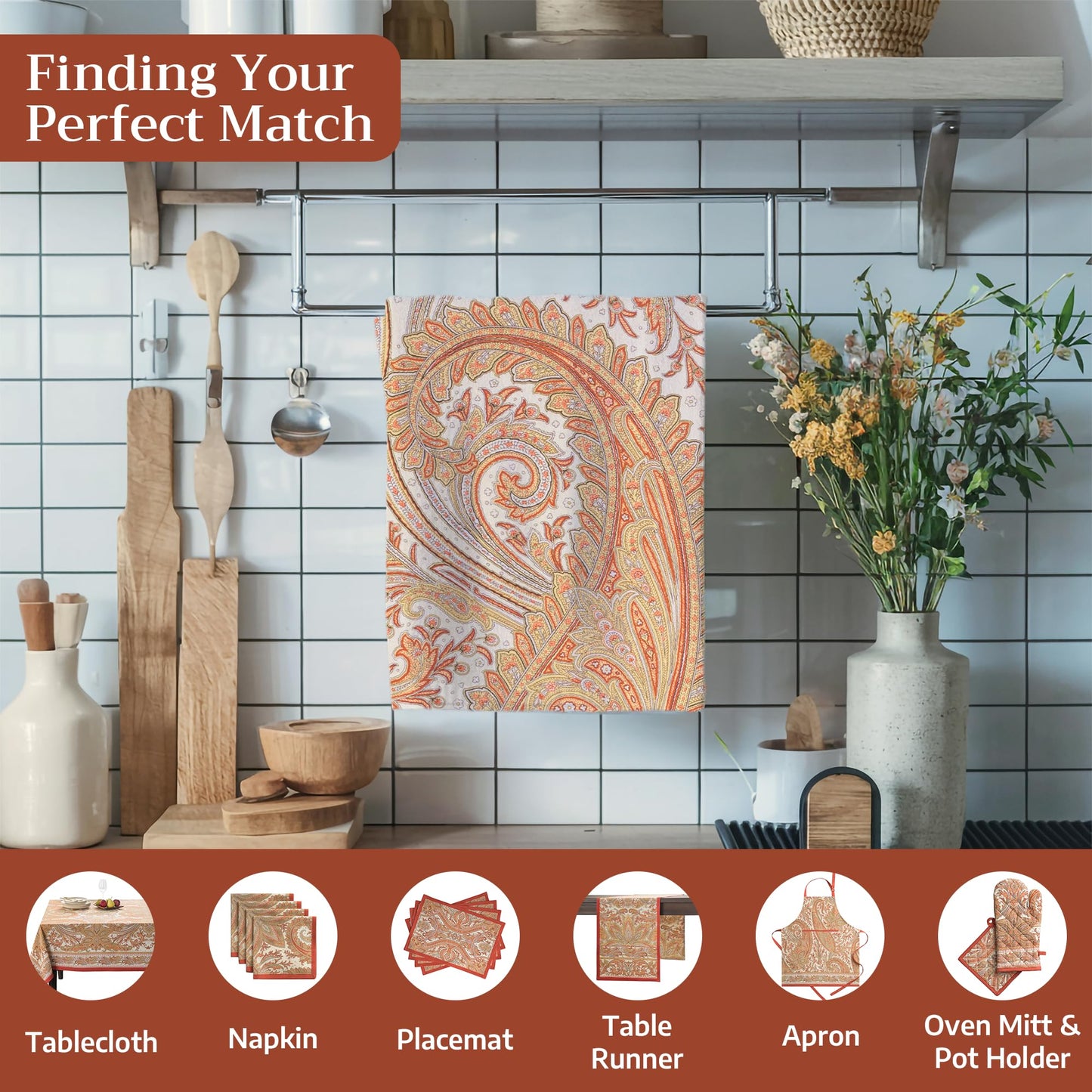 Maison d' Hermine Kitchen Towels Set of 2 100% Cotton 27.50" x 20" Reusable Cloth Tea Dish Towels Absorbent with Hanging Loop for Kitchen, Home, Dining, Cocktail Parties (Kashmir Paisley)