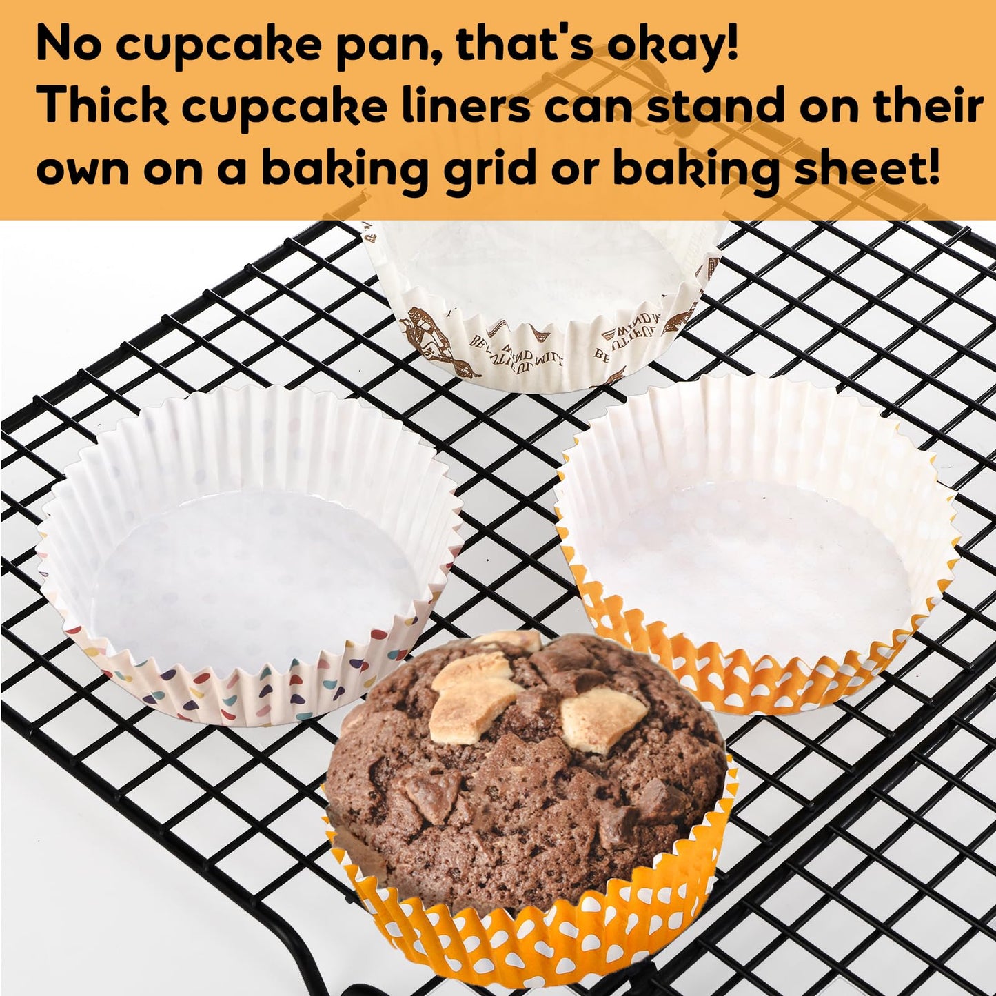 YOUEON 600 Pcs 3.5 In Jumbo Cupcake Liners Greaseproof, 6 Oz Large Paper Baking Cups Non-Stick, Jumbo Muffin Liners for Muffins, Cupcakes, Brownie, Quiche, Mini Snacks, Recyclable, 3 Pattern