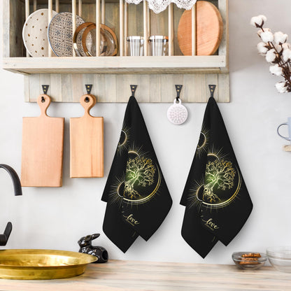Wovoto Live Laugh Love Kitchen Towels Decorative Set of 2, Absorbent Tree Life Tea Towels Hand Towels for Kitchen,Hippie Witchy Kitchen Decor Aesthetic,Cute Moon Dish Towels for Kitchen Drying