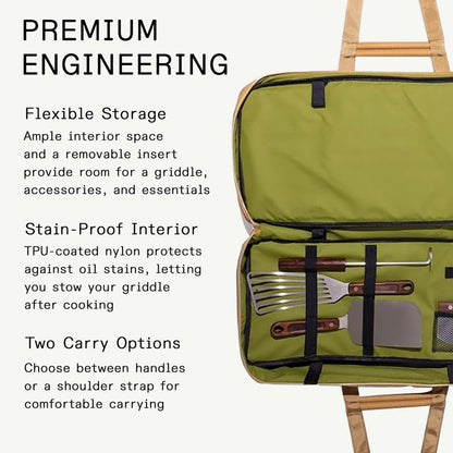 Made In Cookware - Griddle Utility Bag - Fits 2-Burner Carbon Steel Griddle - Removable Stain-Proof Interior - Luggage Grade Nylon - Camel Exterior and Olive Interior