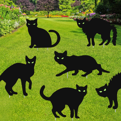 Halloween Decorations Outdoor Yard Signs,6Pcs Flordeluna Black Cat Halloween Yard Signs with Stakes, Scary Silhouette with Glow in Dark Eyes for Outdoor Yard Lawn Patio Garden Halloween Decor