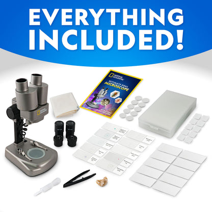 National Geographic Dual LED Kids Microscope - 50+ pc Science Kit with 10 Prepared Slides & 10 DIY Blank Slides, Biology Experiment Activity, Microscope Kit for Kids 8-12 (Amazon Exclusive)