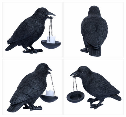 Gothic Home Decor Raven Lamp Tealight Candle Holder Halloween Decorations Indoor Fake Crow Light Holder Resin Black Bird Statue for Living Room Fireplace Entrance Holiday Spooky Ornaments