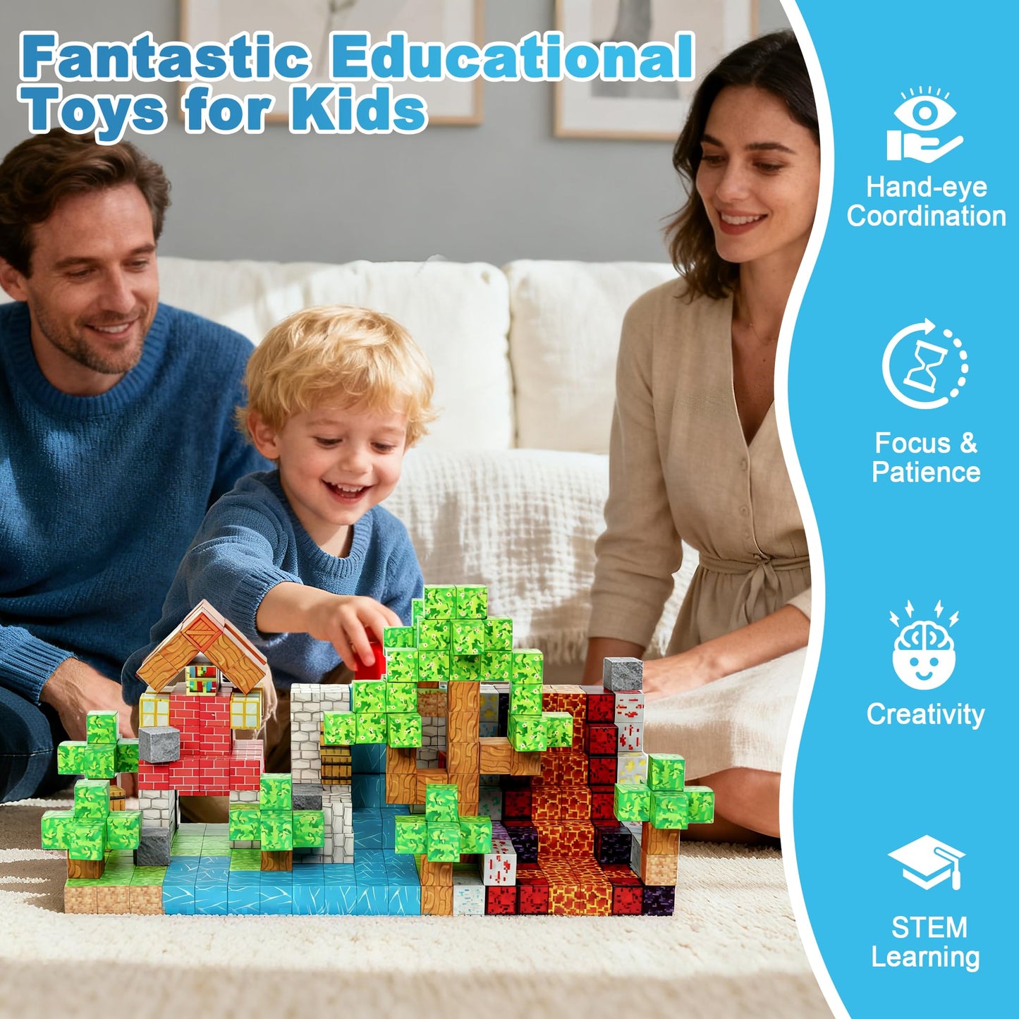 HitToys Magnetic Blocks 100PCS Building Blocks for Kids, Magnetic Tiles Build Set, Magnetic Cubes Toys Games Christmas Birthday Gifts for Boys Girls Ages 4 5 6 7 8 9