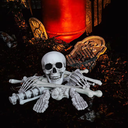 IDMOP 28 Pieces Skeleton Bones with Skull Bag of Plastic Bones Scary Groundbreakers for Halloween Yard Lawn Decoration (Gray)