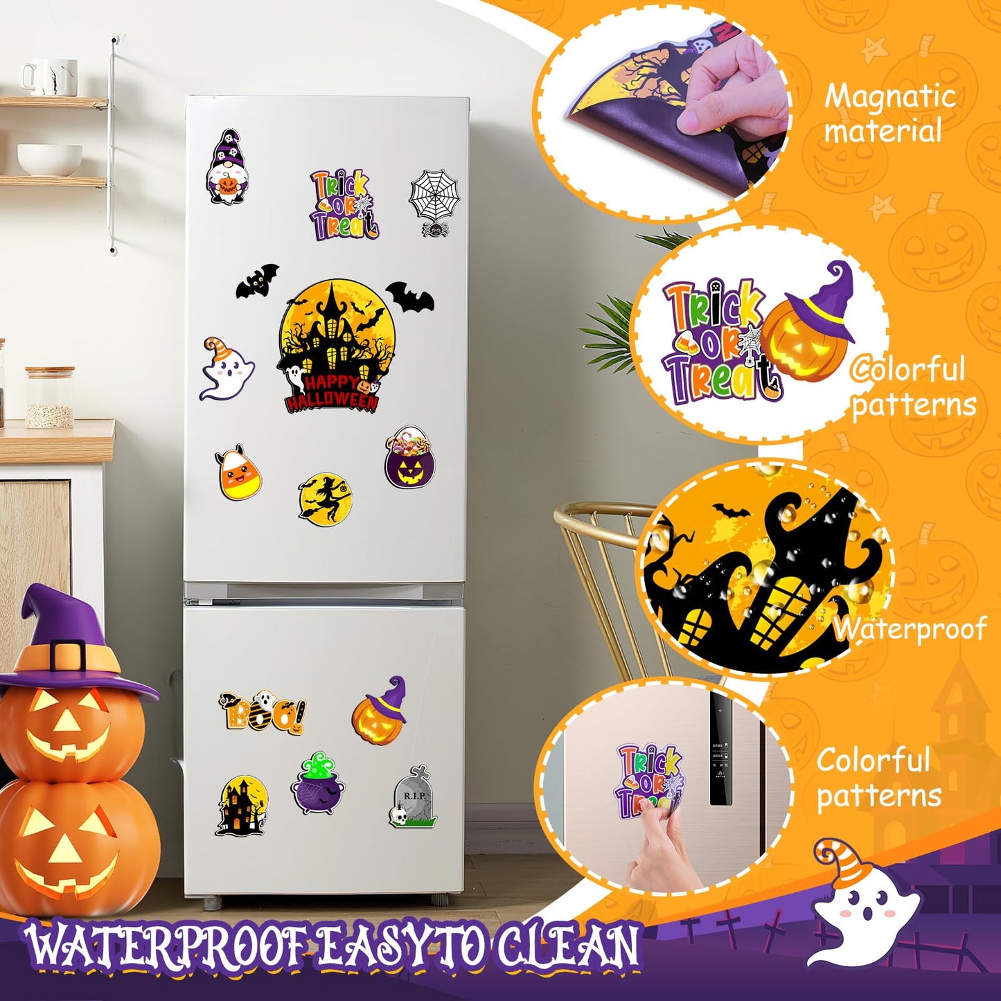 20PCS Halloween Refrigerator Magnets, Pumpkin Fridge Magnet Sticker Trick or Treat Strong Magnet Removable Halloween Decorative Magnets for Fridge Whiteboard Locker