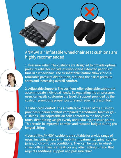 Inflatable Seat Cushion for Car, Office and Wheelchair, Adjustable Firmness, Ergonomic Support for Lower Back and Tailbone, 18x16x2.1 inches, Grey Cover