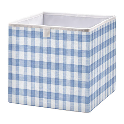 Kigai Blue White Gingham Cube Storage Bins 11x11 inch Collapsible Fabric Storage Cubes Organizer Foldable Boxes Decorative Basket for Home Organizing