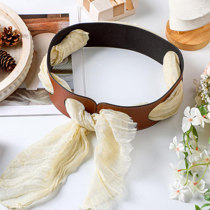 Cutecrop Reversible Scarf Waist Belt, Double Sided PU Leather Scarf Belt 27.5 x 2.5in Versatile Reversible Wide Black and Tan Accessory PU Wide Leather Belts for Women, Without Scarves