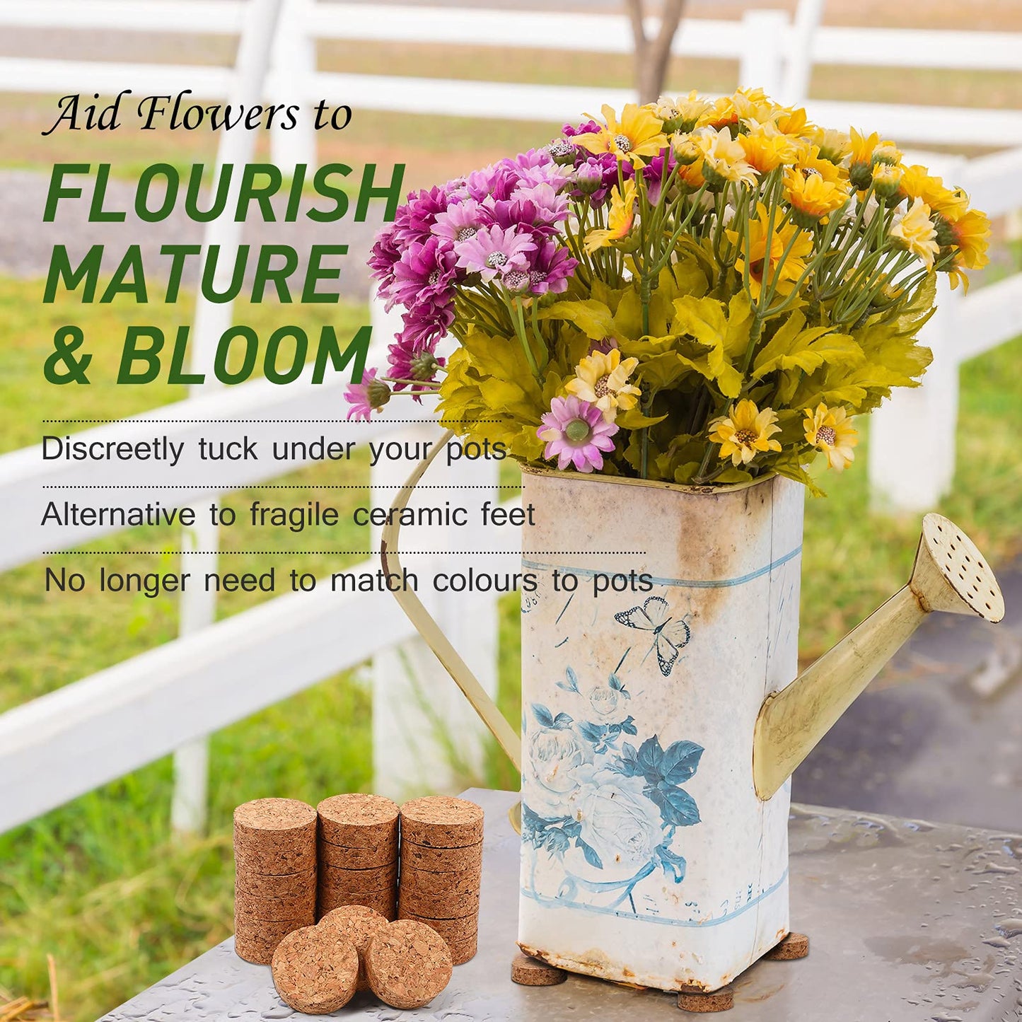 Yalikop 30 Pieces Invisible Plant Pot Feet Risers with Non Slip Surface Indoor Outdoor Solid Corkwood Planter Pot Lifters for Plants Flowers