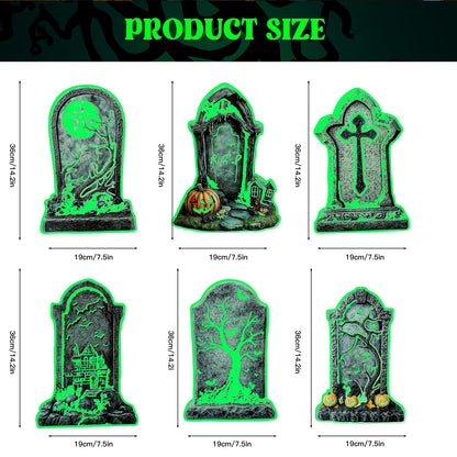 Halloween Tombstone Decorations Outdoor, 6PCS 14" Glow in the Dark Graveyard Yard Signs with Stakes, Haunted Gravestones Lawn Signs for Halloween Cemetery Garden Yard Decoration Supplies