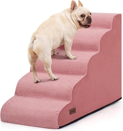 5-Step Pink Dog Stairs for High Bed, Pet Ramp for Small Dogs, Cats | Aodisman Pink Pet Stairs Designed for Small Dogs and Cats, Making It Easier to Get on High Beds with Comfort , 22.4" H