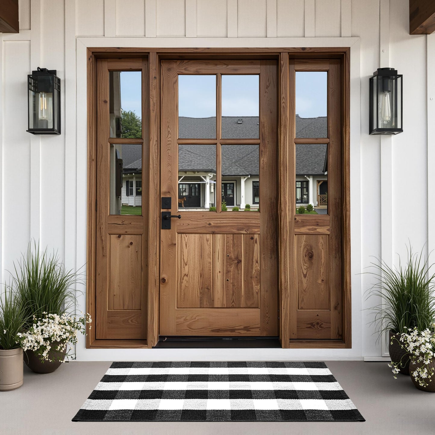 joybest Buffalo Plaid Doormats Rug 27.5 x 43 Inches Black and White Checkered Rug Cotton Hand-Woven Front Doormat Outdoor or Indoor Rugs for Front Porch, Farmhouse, Entryway