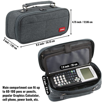 JOINPRO Large Capacity Pencil Case, 4 Compartment Pen Pouch Organizer with Double Zipper, Storage Bag for School, Office, Teen Girl Boy Men Women (Black Grey)
