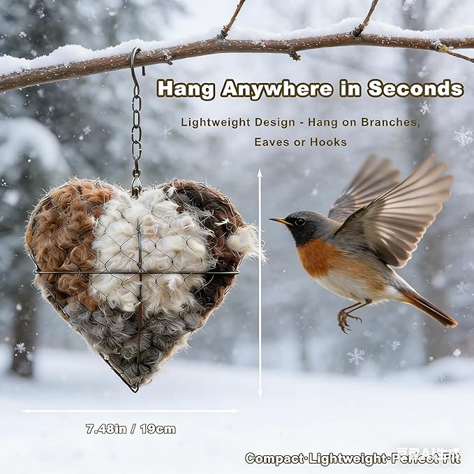 2026 new Handmade Alpaca Fiber Bird nest Heart, Bird nest Material Frame, Winter Wild Bird Tree House, Hummingbird nest Box Outdoor Garden Art Bird House, a Gift for Bird Lovers. (1pc)