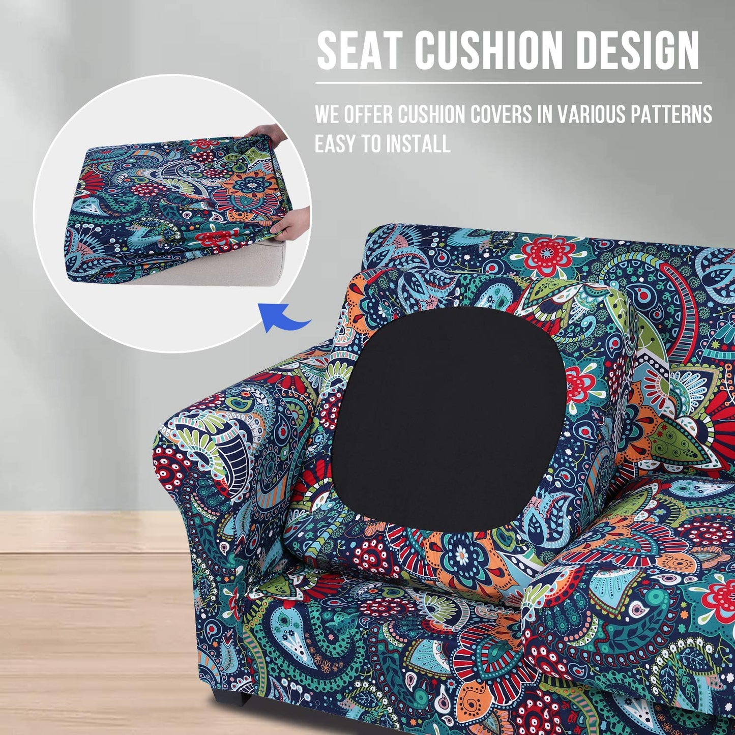 hyha Couch Covers, Chair/Sofa Covers, Floral Pattern, Stretch, Printed, 2 Pieces, Armchair Slipcover, Separate Couch Cushion Slipcover, Furniture Protector for Dogs(Armchair, Paisley Floral)