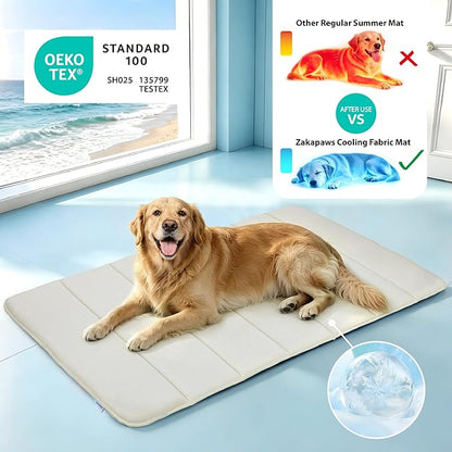 Cooling Dog Mat Q-Max>0.5 - Rapid Cooling Tech, Thin Breathable Crate Pad, Portable Washable Summer Mat, Chill Soothing Fabric - 41"x27" Extra Large Dog, Dark Beige