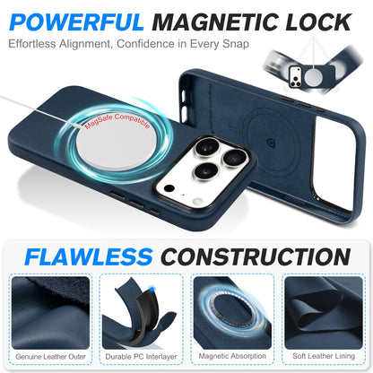 SHIELDON Genuine Leather Case for iPhone 17 Pro Max 6.9" 2025, [Camera Button Updated], Compatible with Magsafe, Magnetic Wireless Charging, Slim Fit, Non-Slip, Anti-Scratch, Shockproof - Navy Blue
