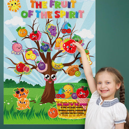 Cinrobiye Fruit of The Spirit Felt Bulletin Board Make Your Own Fruit of the Spirit Tree Crafts DIY Christian Bible Scene Set for Church VBS Sunday School Classroom Activities