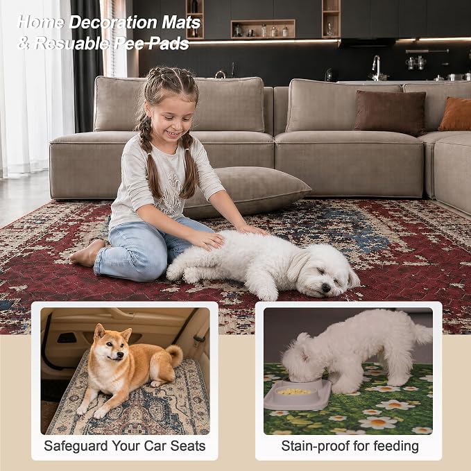 Washable Pee Pads for Dogs, Reusable Puppy Potty Training Pads, Ultra-Absorbent Thick Waterproof Leak-Proof Non-Slip Pads & Mat for Crate, Playpen, Floor, Whelping & Housebreaking , 2 Pack 36"x48"