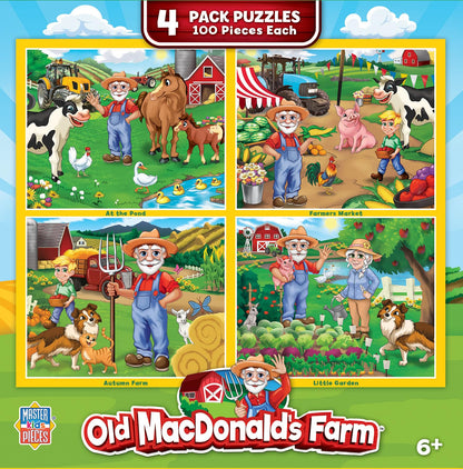 MasterPieces – Jigsaw Puzzle Set for Kids 6+ Years, 4-Pack of 100 Pieces, Educational and Fun Game, Old Macdonald’s Farm Collection, Gift Idea for Children, 8" x 10"