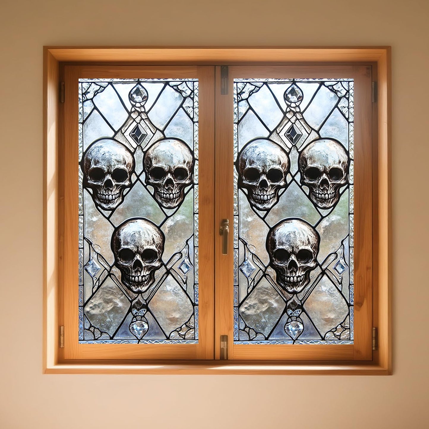 IVN Privacy Window Film Decorative Stained Glass Skull Design, Gothic Static Cling Window Film for Living Room Bedroom Door Panel 17.7 x 39.3 Inch