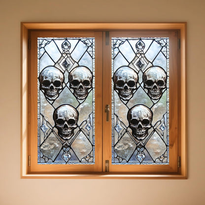 IVN Privacy Window Film Decorative Stained Glass Skull Design, Gothic Static Cling Window Film for Living Room Bedroom Door Panel 17.7 x 39.3 Inch