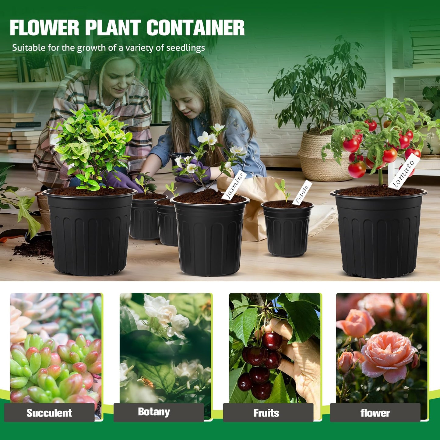 Ziliny 120 Pack 0.5 1 2 Gallon Plant Nursery Pots with 120 Plant Labels Thickened Flexible Plastic Pots for Plants Disposable Garden Pot Flower Container for Succulent Seedling Cutting Transplanting
