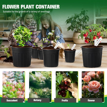 Ziliny 120 Pack 0.5 1 2 Gallon Plant Nursery Pots with 120 Plant Labels Thickened Flexible Plastic Pots for Plants Disposable Garden Pot Flower Container for Succulent Seedling Cutting Transplanting