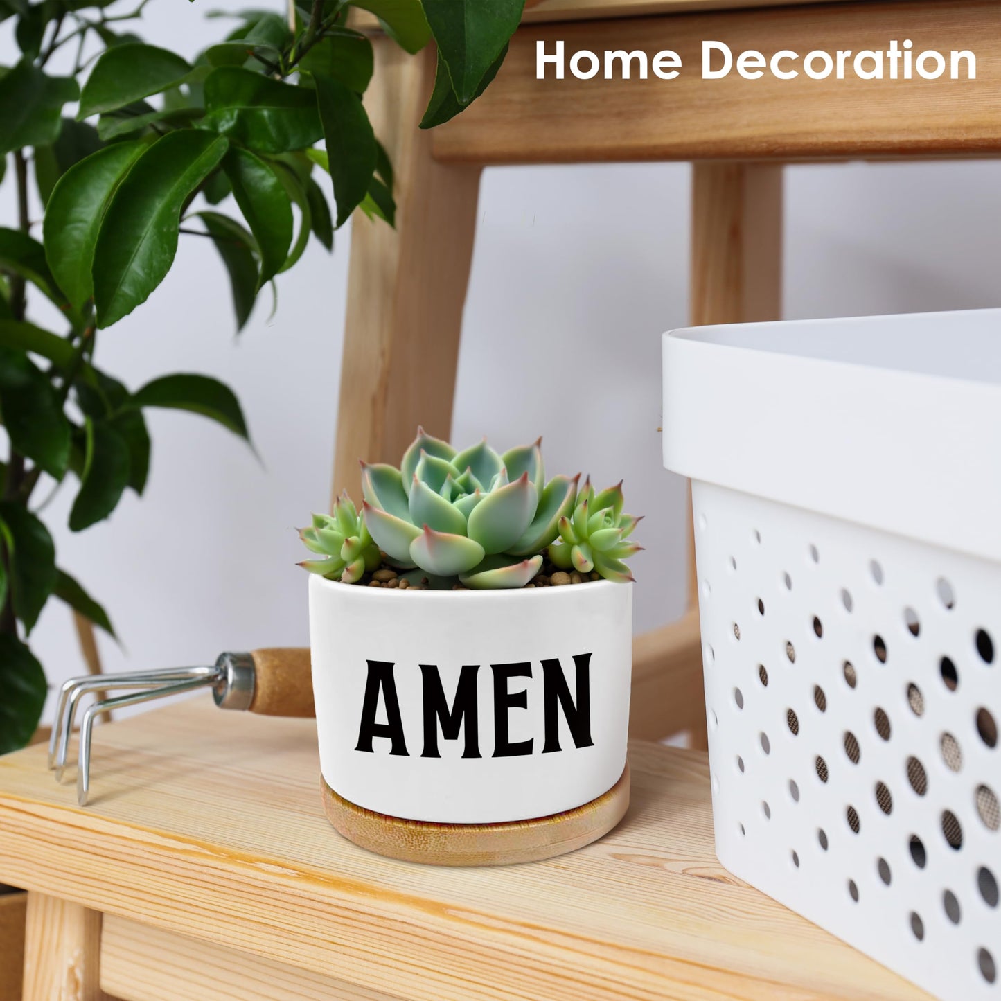 ROXMART Amen Christian Plant Pots, Christian Religious Gifts for Women Men Succulent Planters, Faith Based Prayer Gifts Ceramic Plant Flower Pots for Home Office Desk Table Shelf(No Plants)