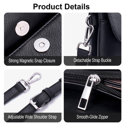 Lexiyat Crossbody Bags for Women Vegan Leather Travel Small Cell Phone Purse Rfid Shoulder Bag with 2 Straps Black