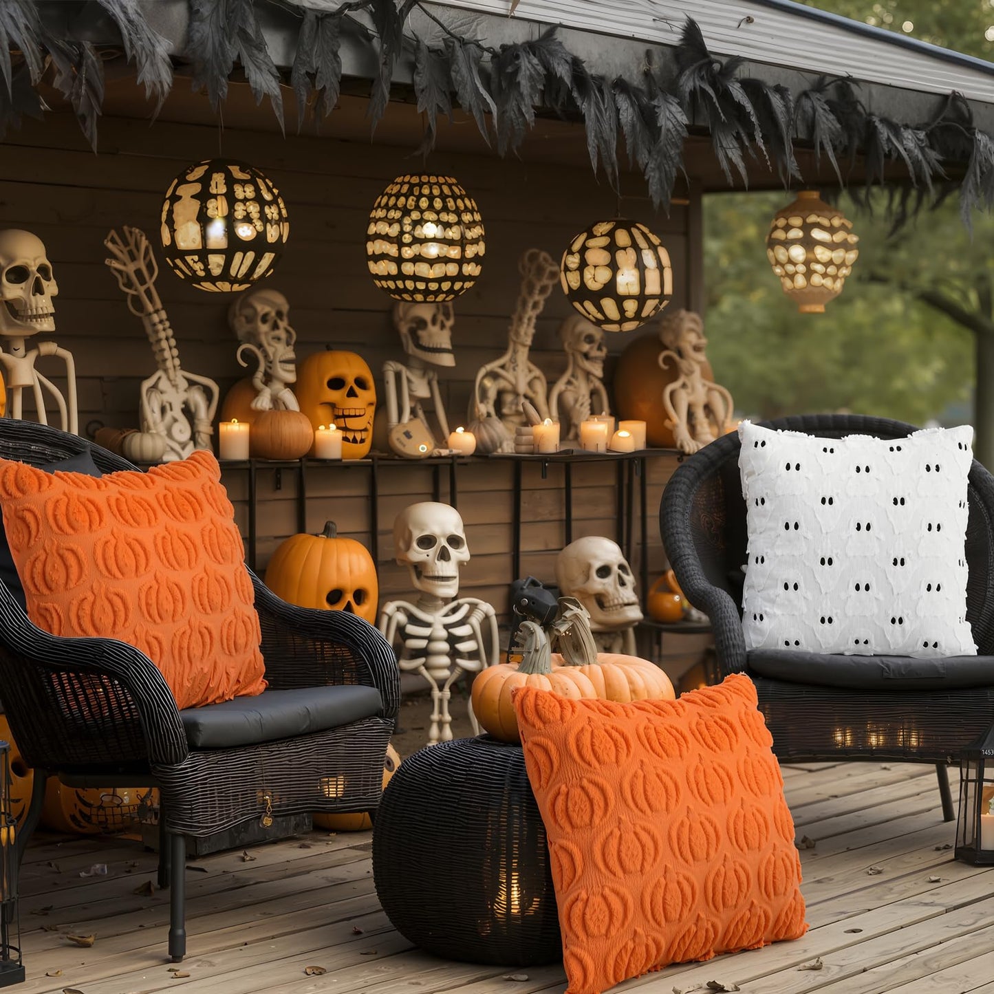 Tegeme 4 Pcs Halloween Pillow Covers 18x18 Inch White Ghost Throw Pumpkin Fall Decorative Fluffy Plush Accent Pillow Cases for Chair Sofa Bedroom Living Room Home Decor