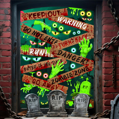 Halloween Window Decoration Clings Halloween Window Decals Indoor Scary Glass Door Decals Haunted House Boards Vinyl Decal Removable Monster Eyes Static Cling for Treat or Trick Holiday Party Supply