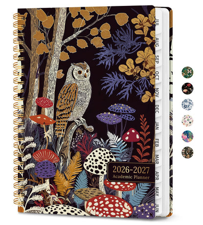 Academic Planner 2026-2027, Monthly and Weekly Calendar Planner, July 2026 - June 2027, Pretty Hardcover Teacher Student Planning Agenda Book with Tabs, Fit for School Office Supplies, 6.3" x 8.5", Woodland Watch