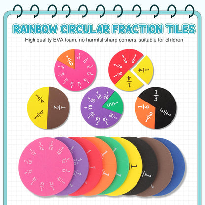 Sayglossy 12 Sets Fraction Set for Math Classroom Fractions Manipulatives Math Manipulatives for Home School Supplies (Circles)